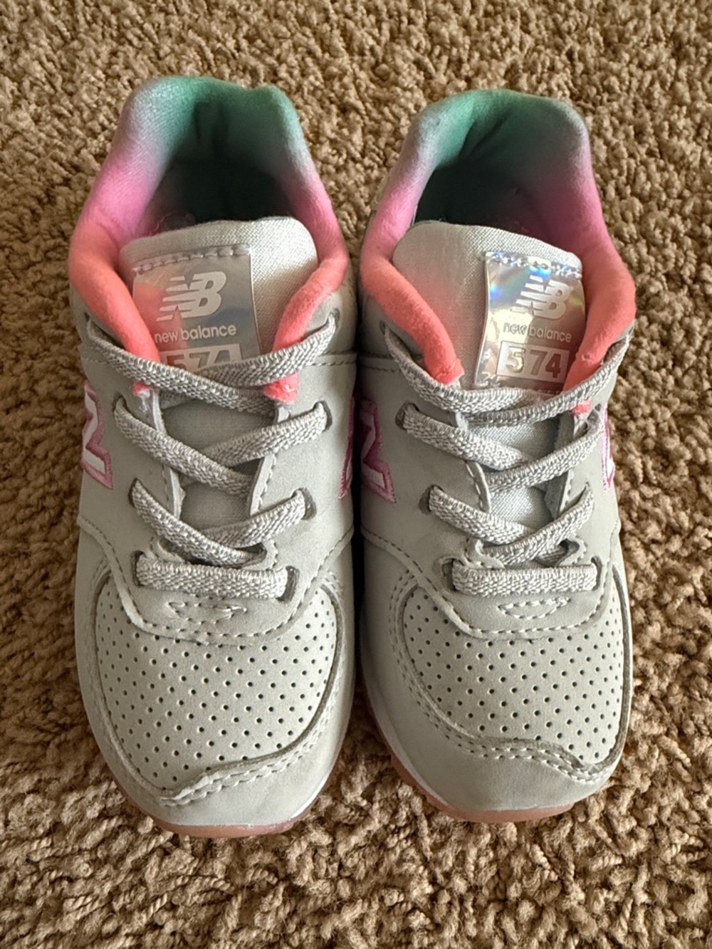 New Balance Kids Gray Sneakers with Pink & Teal Accents